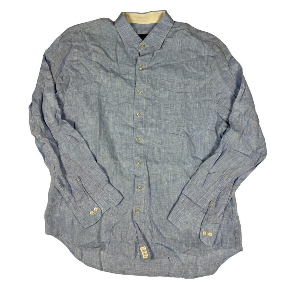 Bobby Jones Shirt 100% LINEN Blue Vacation Long Sleeve Men's XL Nice